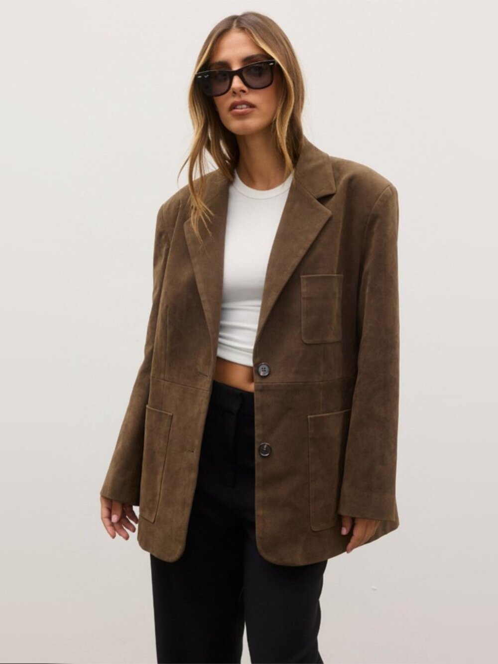 Bayse Oversize Faux Suede in Brown, size XL
